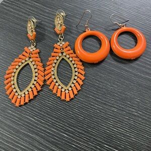 Orange and Gold Statement Earrings Set